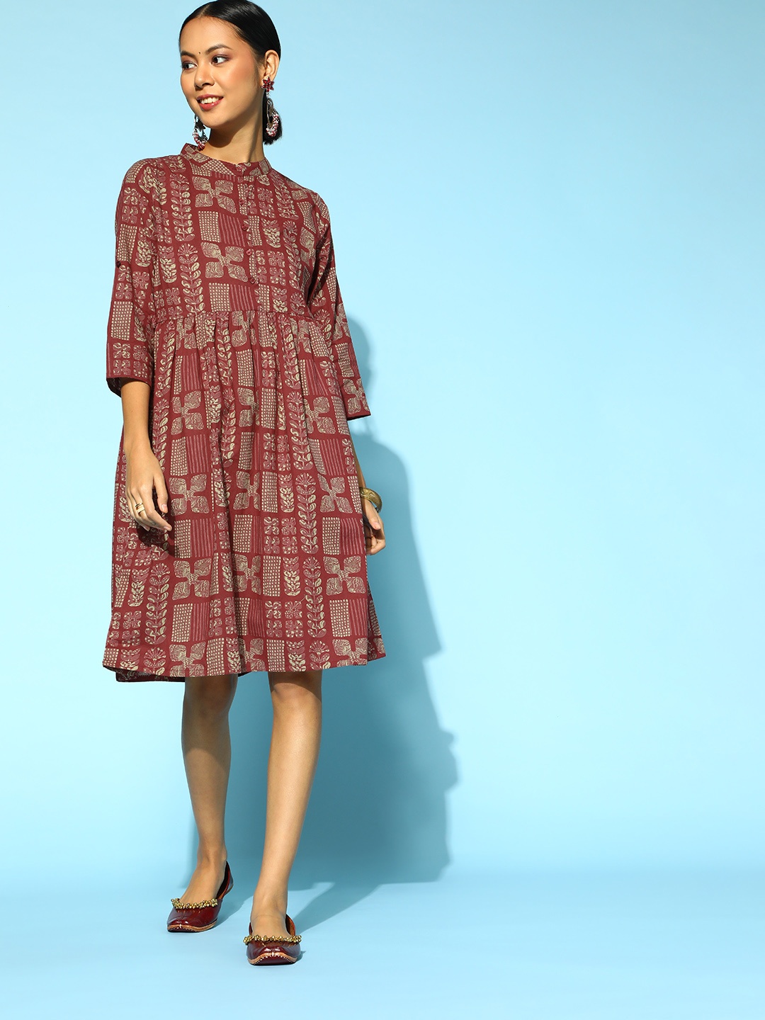 

HERE&NOW Women Stylish Maroon Ethnic Motifs Dress