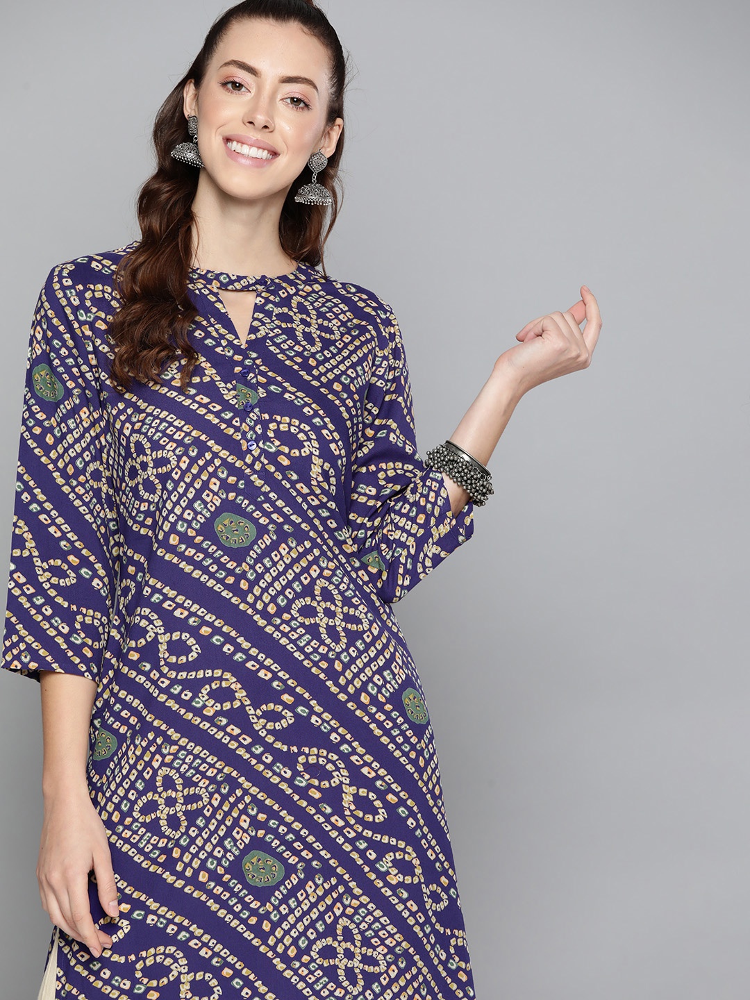 

HERE&NOW Women Blue Tribal Printed Halter Neck Kurta