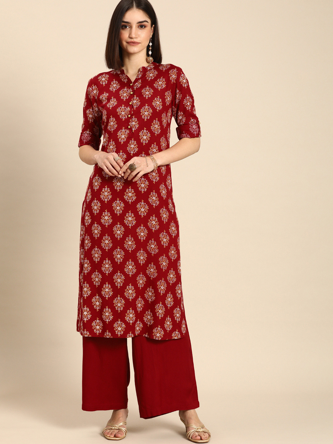 

all about you Women Red Floral Printed Regular Kurta with Palazzos