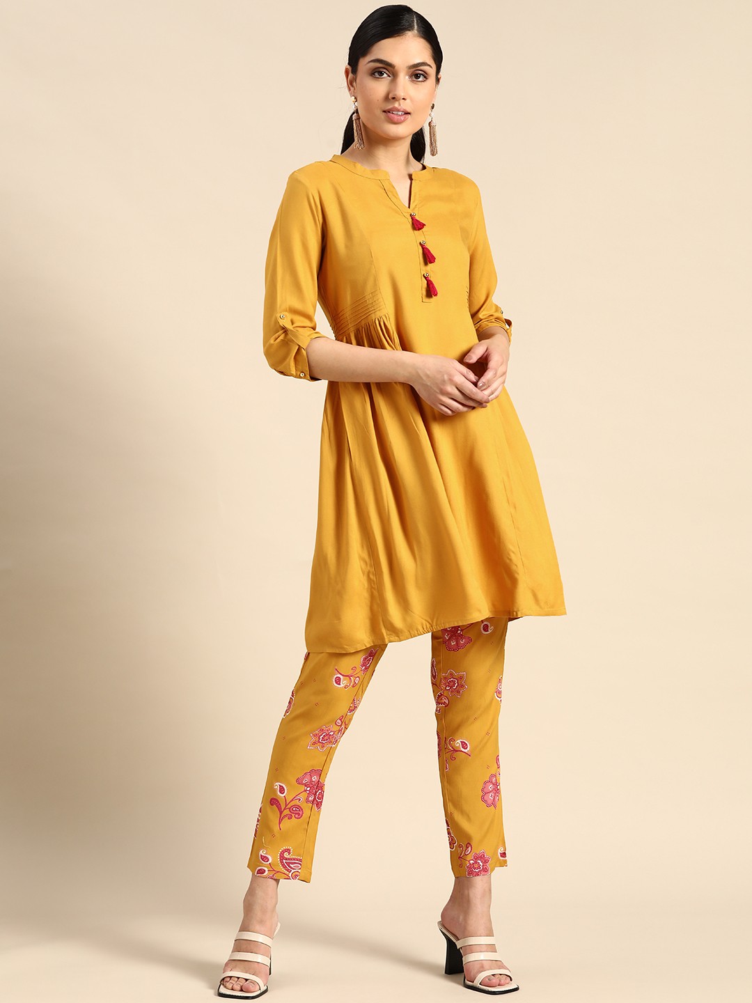 

all about you Women Mustard Yellow Regular Kurta with Trousers