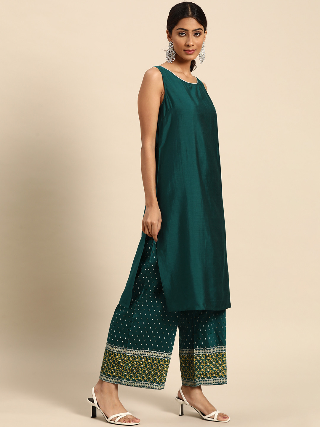 

all about you Women Green & Off-White Kurta with Palazzos
