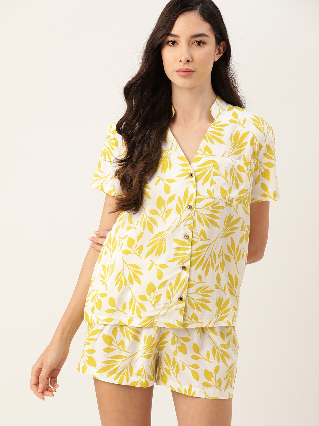 

ETC Women Yellow & White Floral Printed Night suit