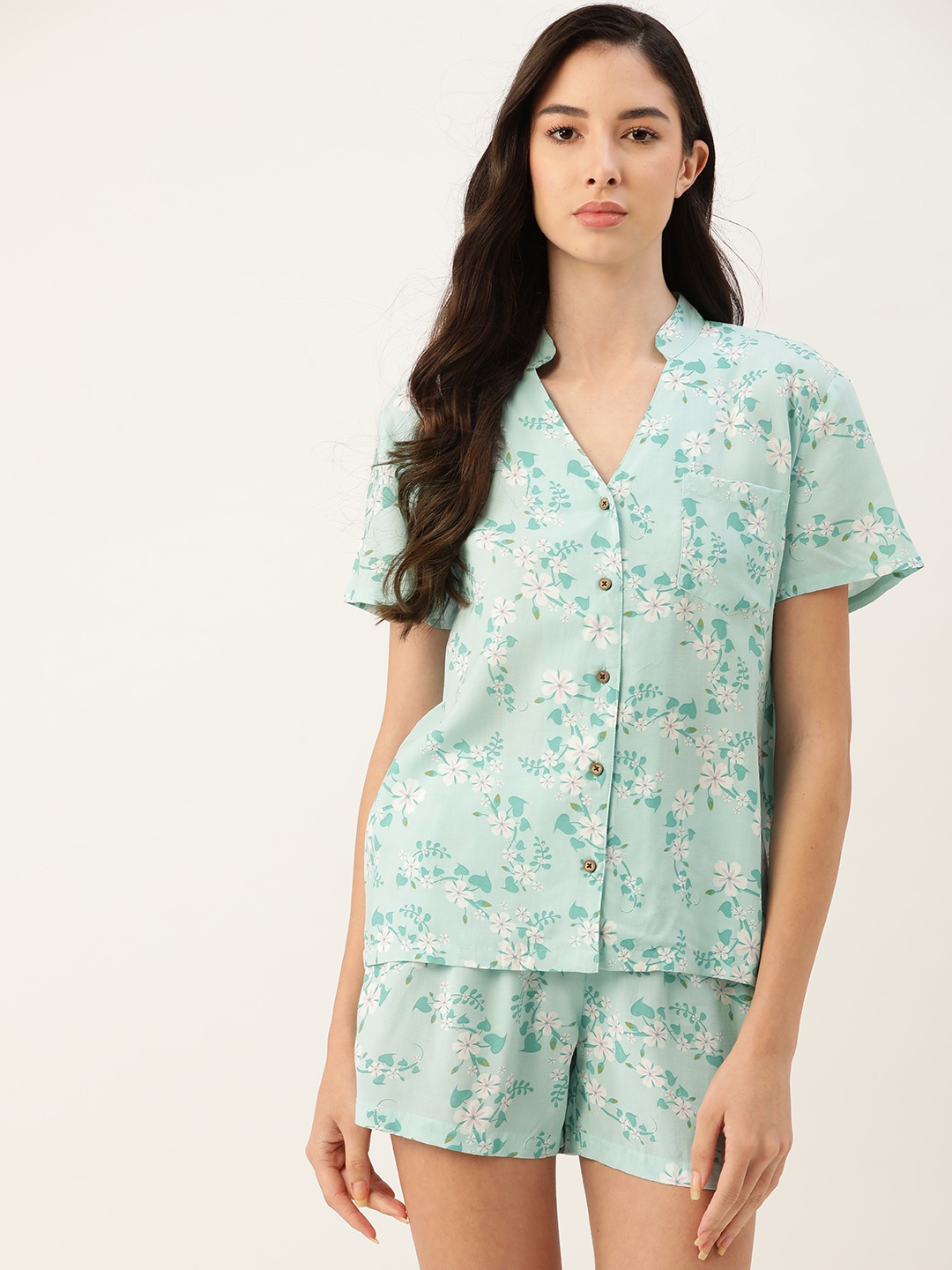 

ETC Women Green & White Printed Night suit