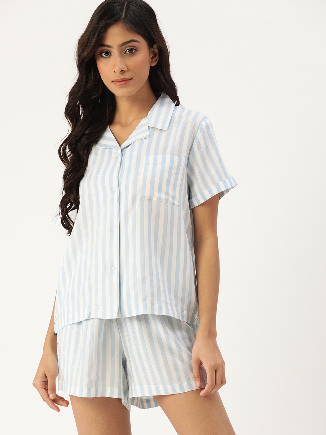 

ETC Women Blue & White Striped Shorts Set