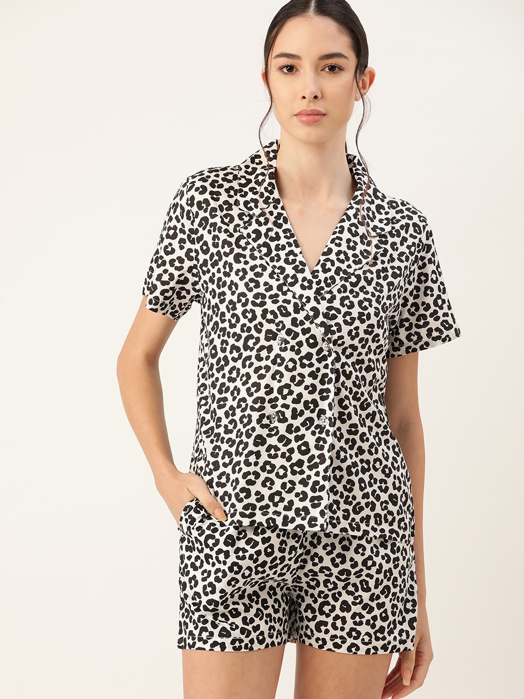 

ETC Women White & Black Animal Printed Night suit