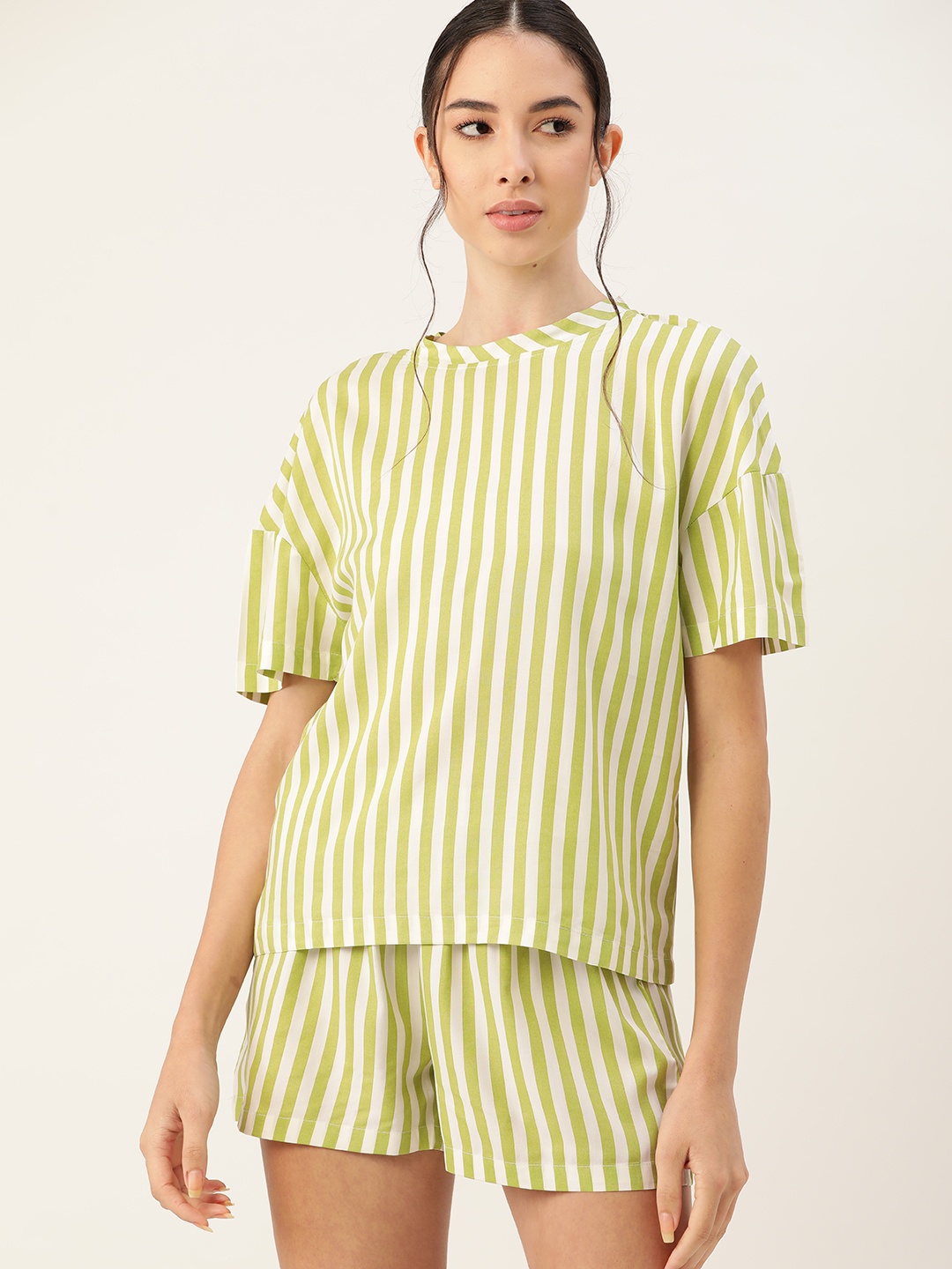 

ETC Women Green & White Striped Shorts Set
