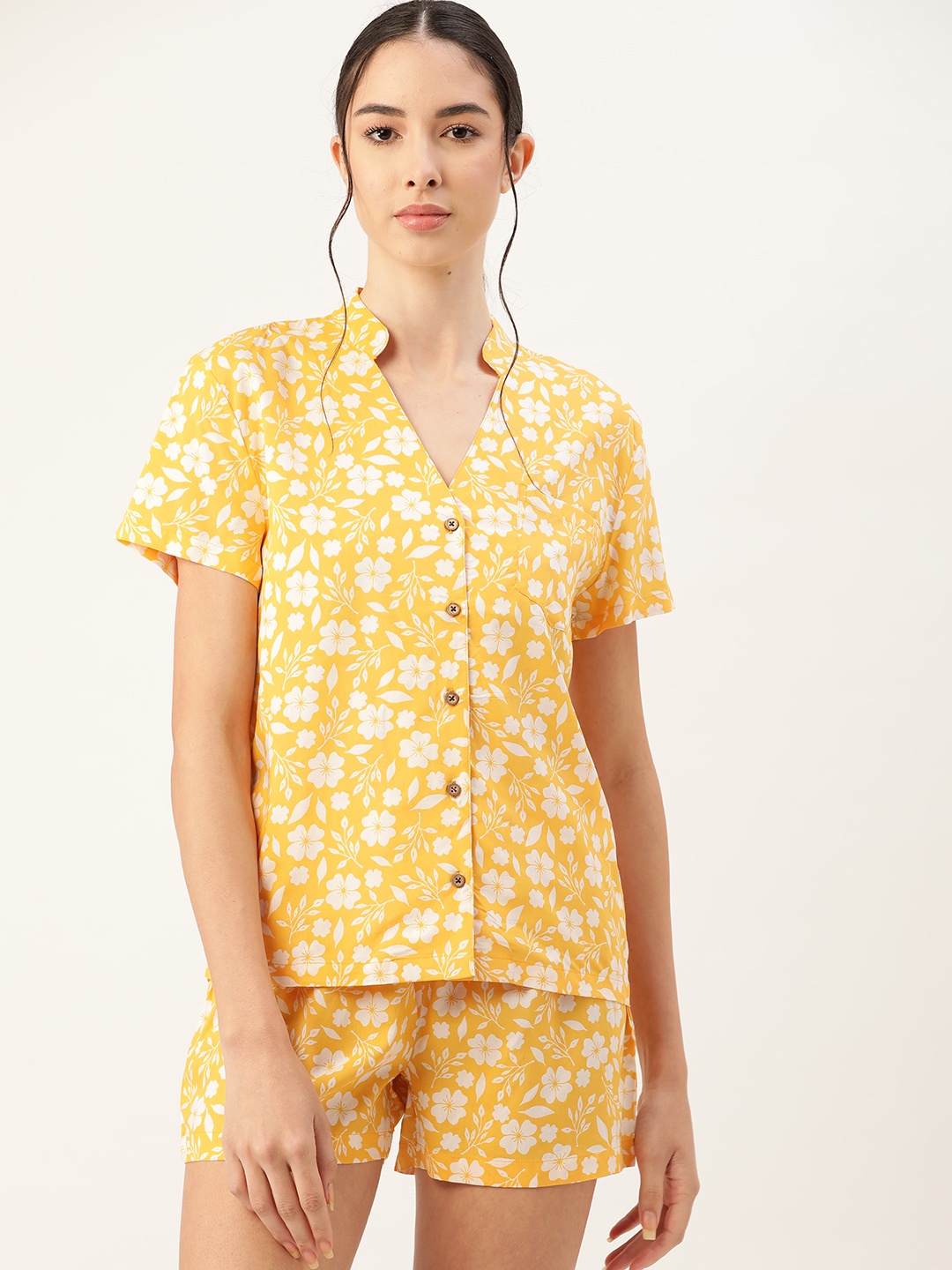 

ETC Women Yellow & White Floral Print Shorts Set