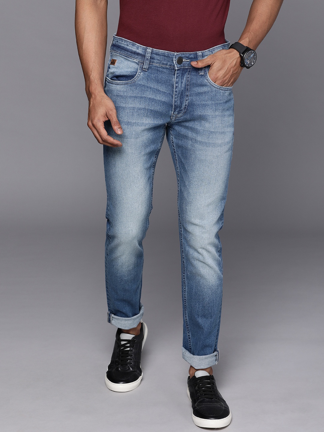 

WROGN Men Blue Slim Fit Mid-Rise Heavy Fade Jeans