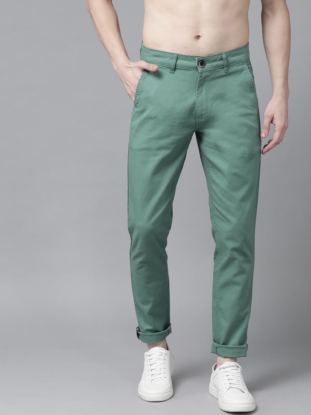 

Roadster Men Blue Self Design Trousers