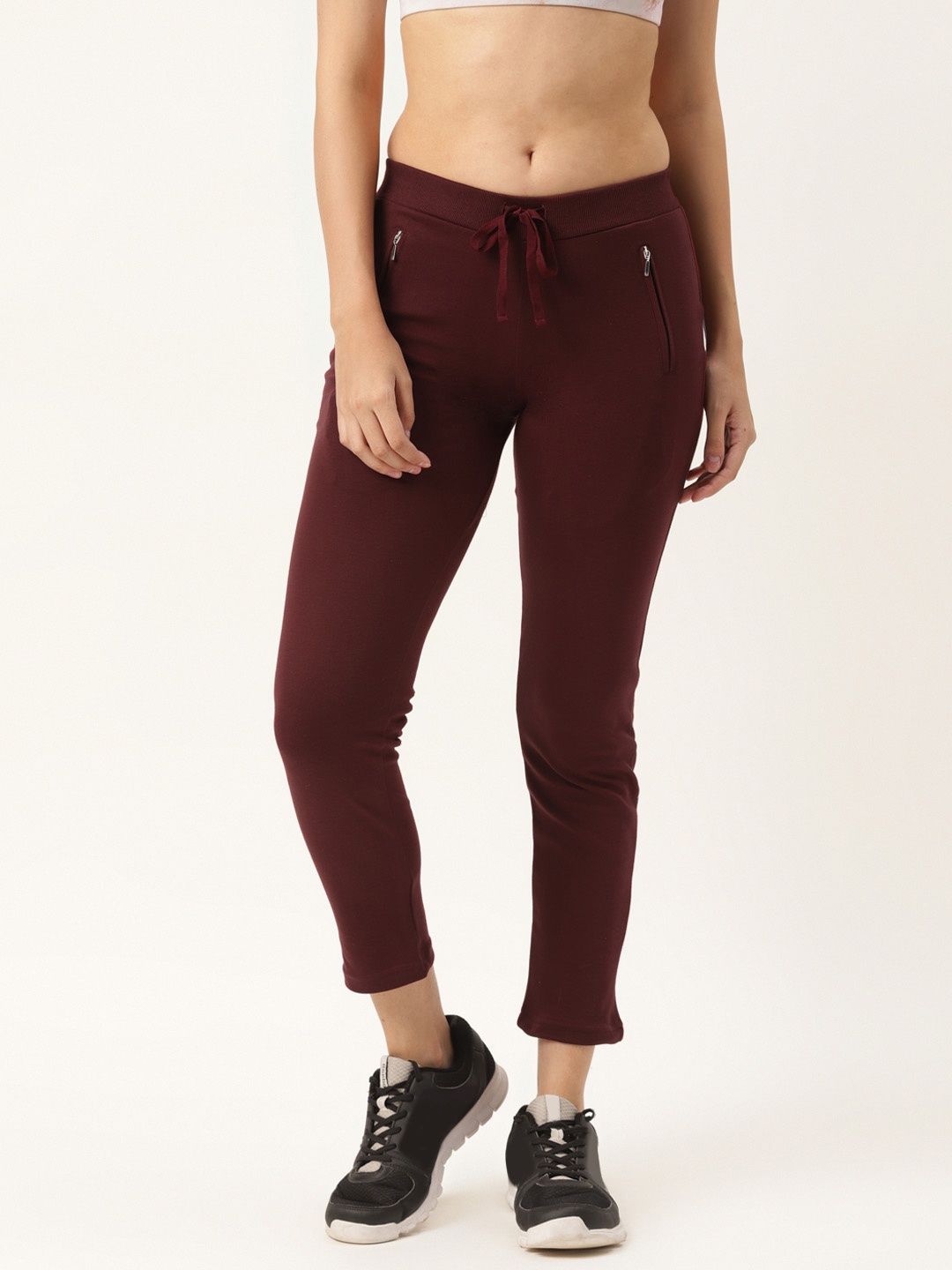 

FEMEA Women Maroon Solid Slim Fit Cotton Cropped Track Pants