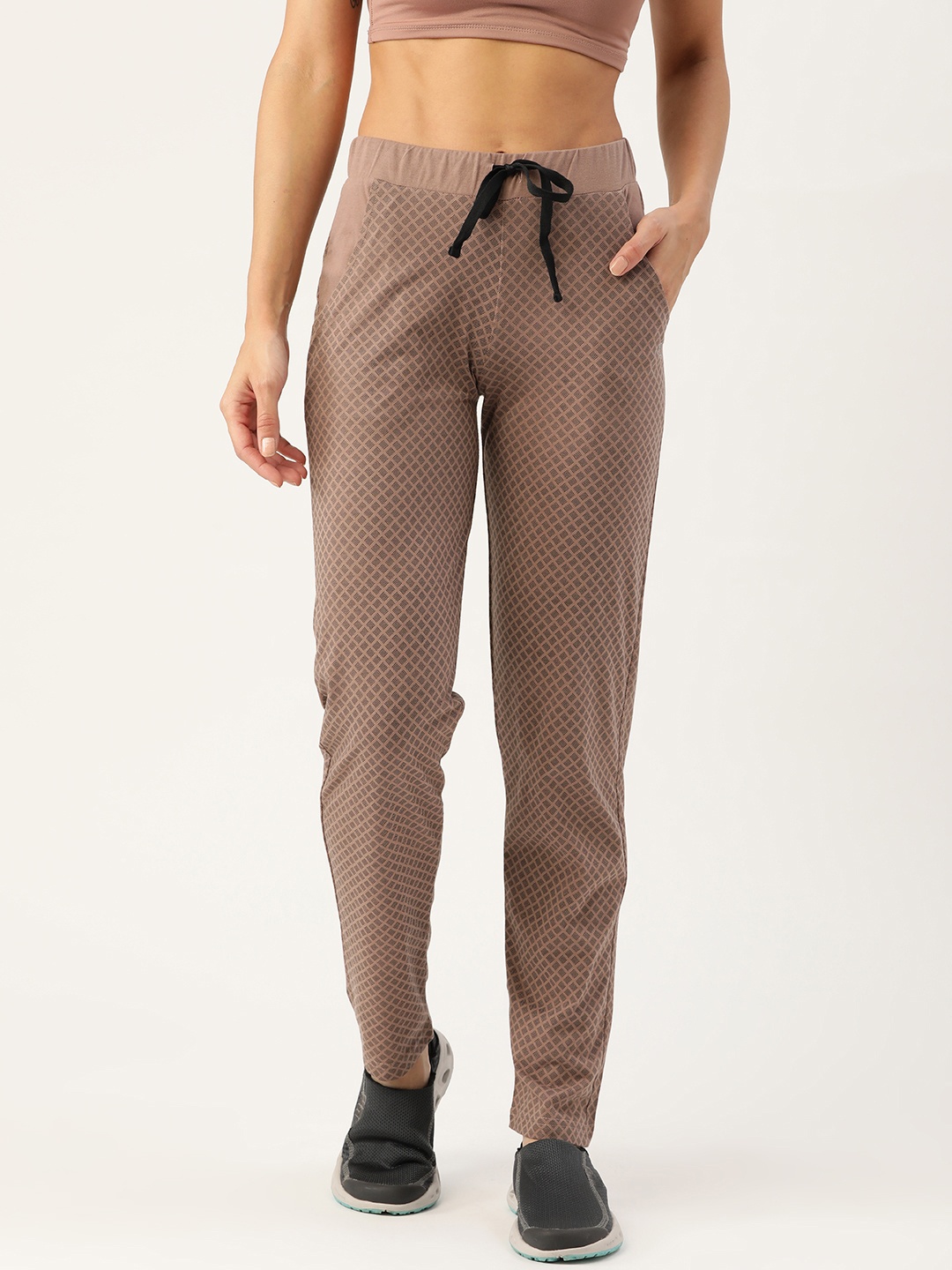 

FEMEA Women Brown & Black Geometric Print Straight-Fit Track Pants