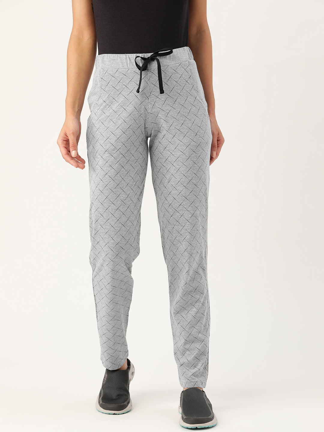 

FEMEA Women Grey & Black Straight-Fit Track Pants