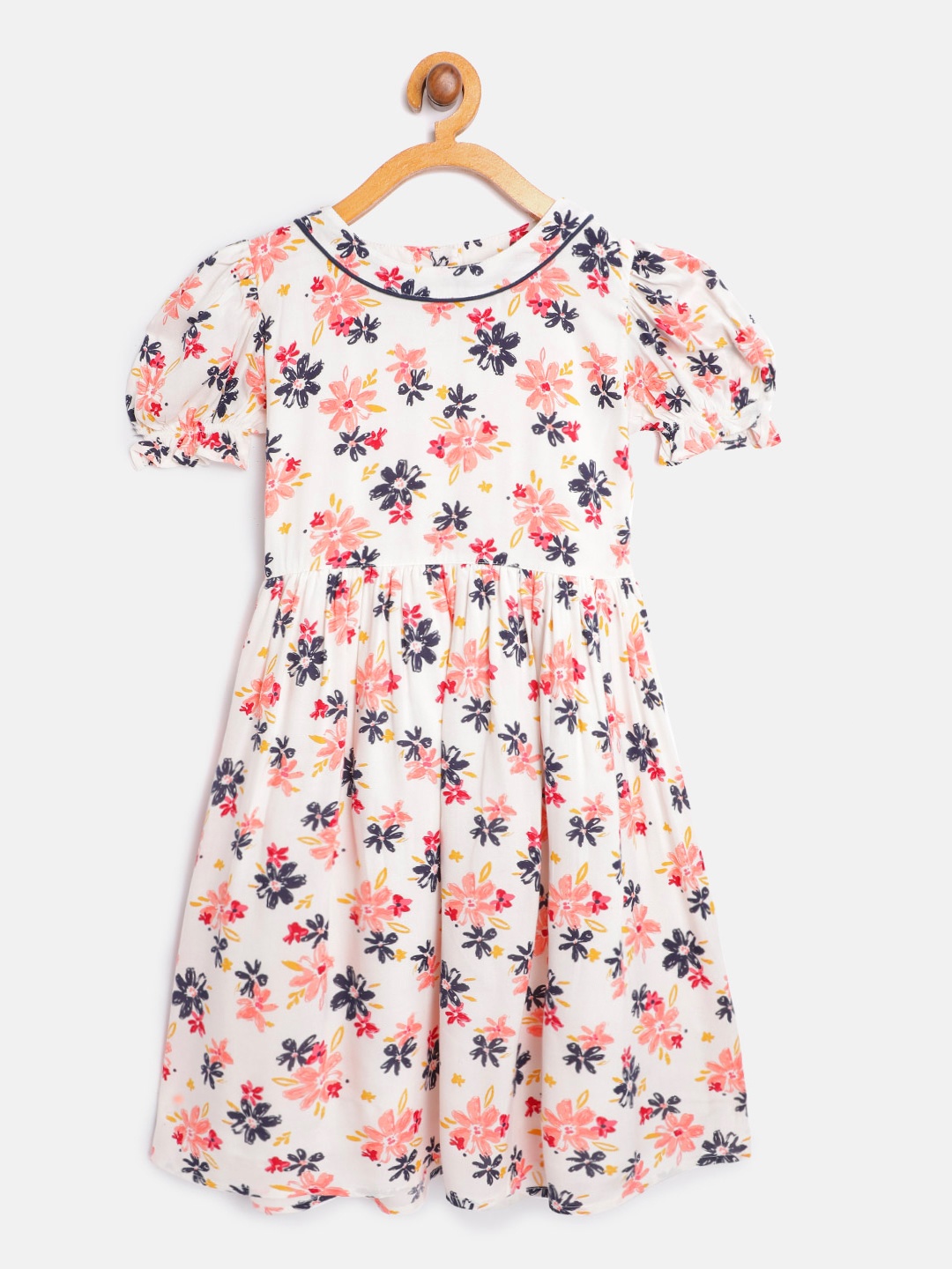 

Bella Moda Girls White & Pink Floral Printed Fit & Flare Dress
