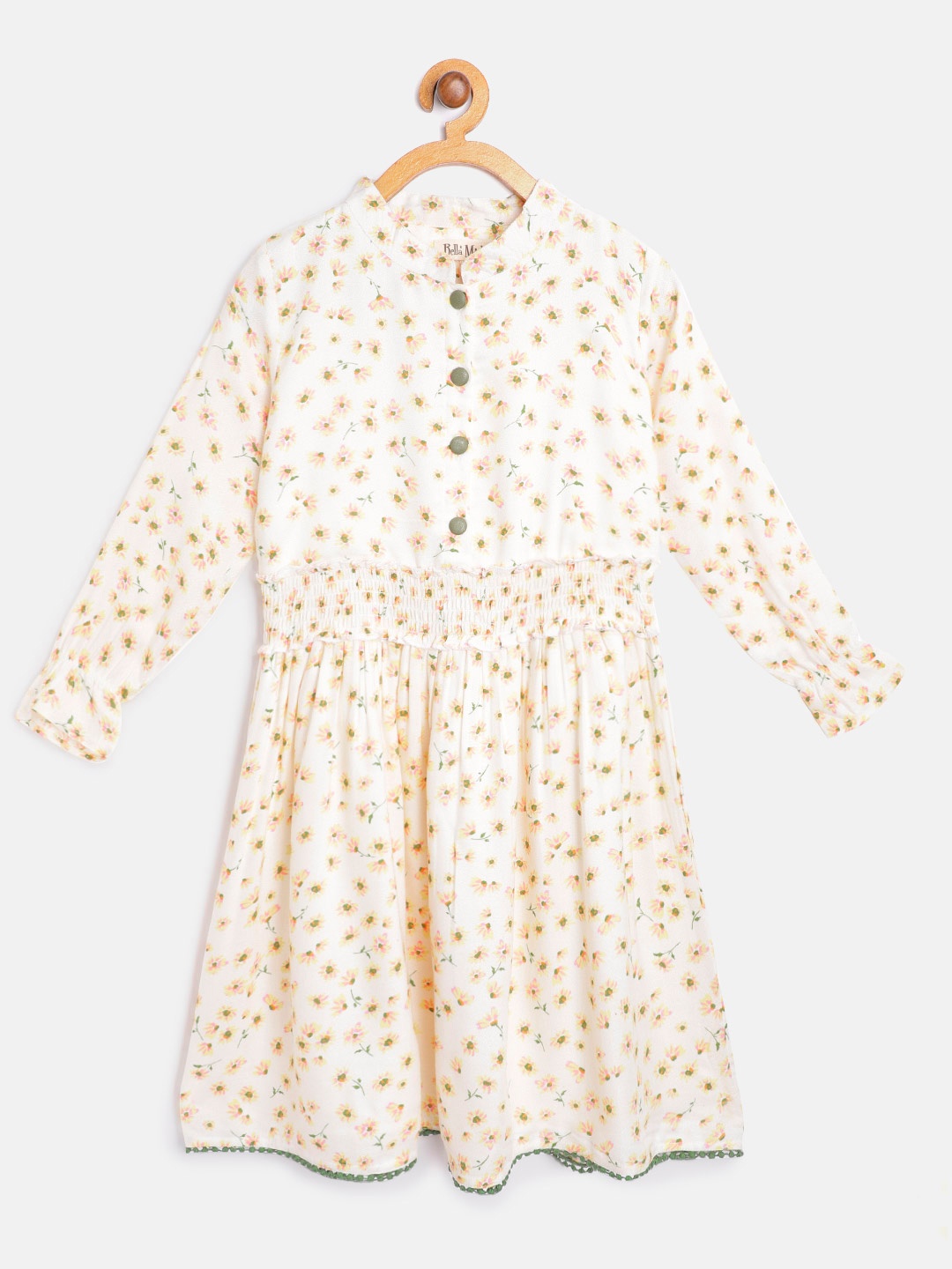 

Bella Moda Girls Off-White & Green Ditsy Floral Printed Fit & Flare Dress