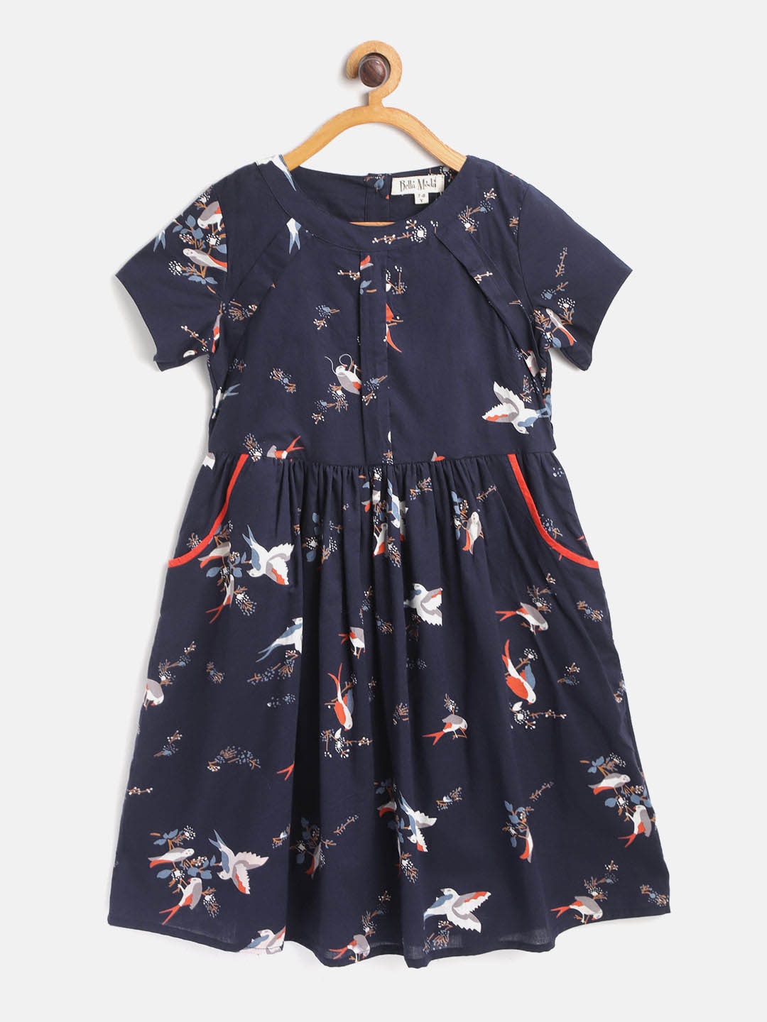 

Bella Moda Girls Navy Blue & Off White Printed Fit & Flare Dress