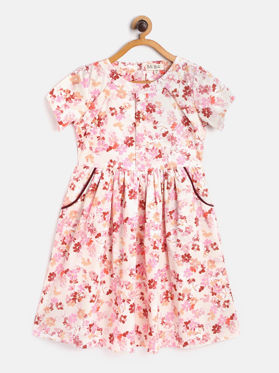 

Bella Moda Girls White & Pink Floral Print Fit and Flare Dress