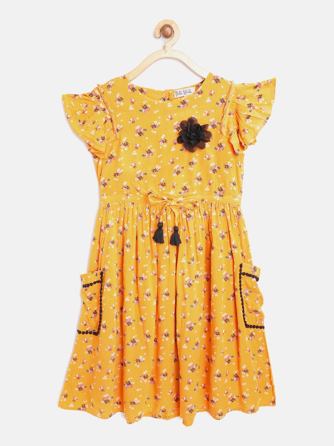 

Bella Moda Girls Yellow & White Floral Print Fit and Flare Dress