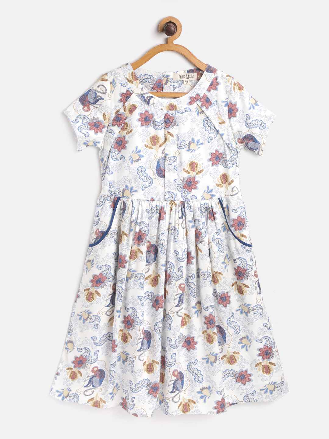 

Bella Moda Girls White & Brown Floral Print Fit and Flare Dress