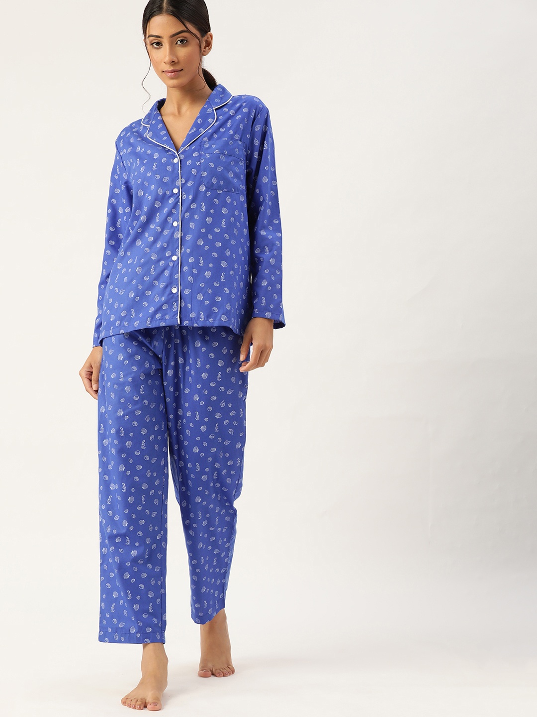 

ETC Women Blue & White Printed Night suit
