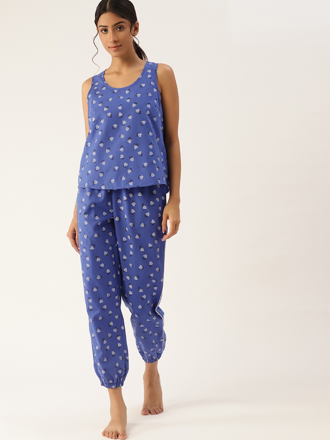

ETC Women Blue & White Heart Print Night suit