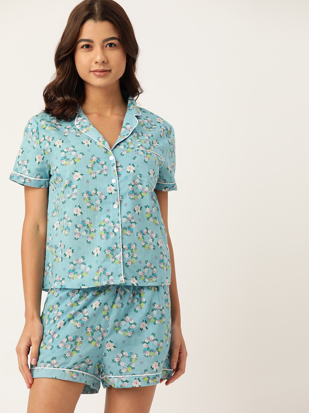 

ETC Women Blue & Green Printed Night suit