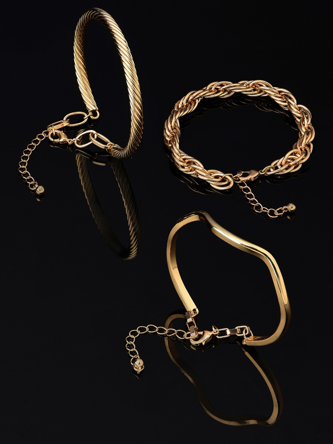 

AMI Women Set of 3 Gold-Toned Gold-Plated Link Bracelet