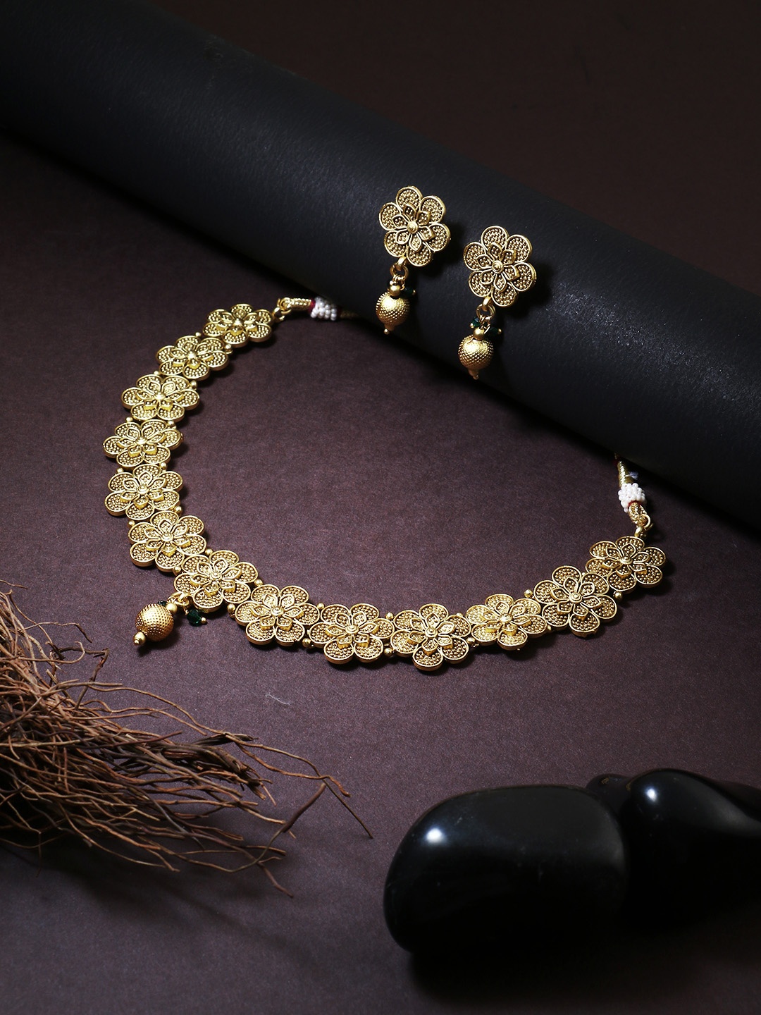 

Adwitiya Collection 24CT Gold-Plated Handcrafted Flower Traditional Jewellery Set
