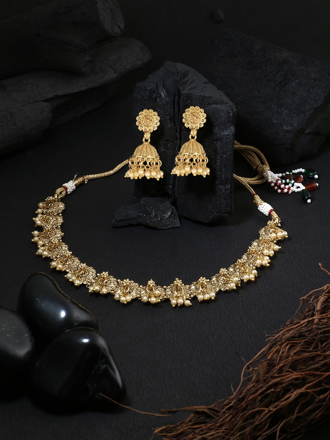 

Adwitiya Collection 24CT Gold-Plated Stone-Studded Traditional Jewellery Set
