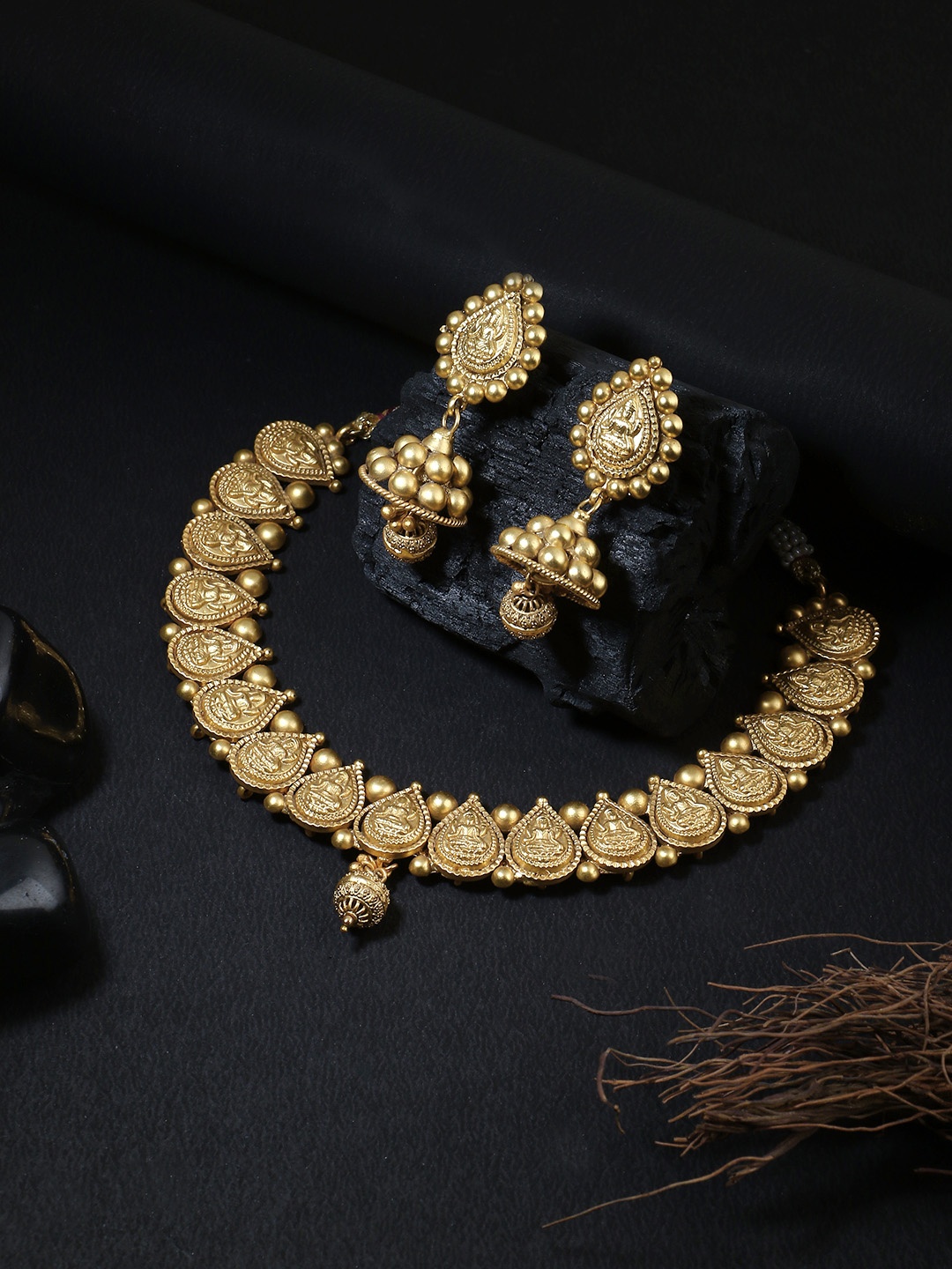 

Adwitiya Collection 24CT Gold-Plated Temple Traditional Handcrafted Jewellery Set