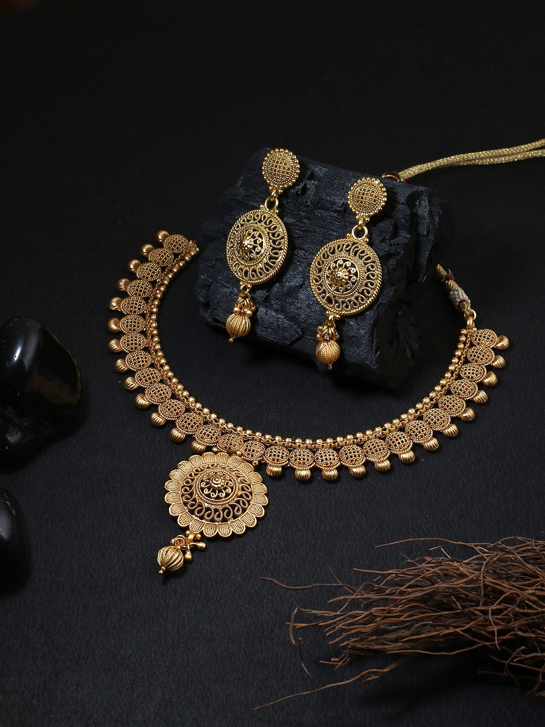 

Adwitiya Collection 24CT Gold-Plated Handcrafted Antique Jewellery Set
