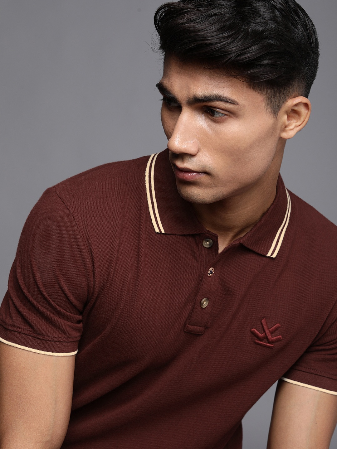 

WROGN Men Maroon Polo Collar Slim Fit Pure Cotton T-shirt