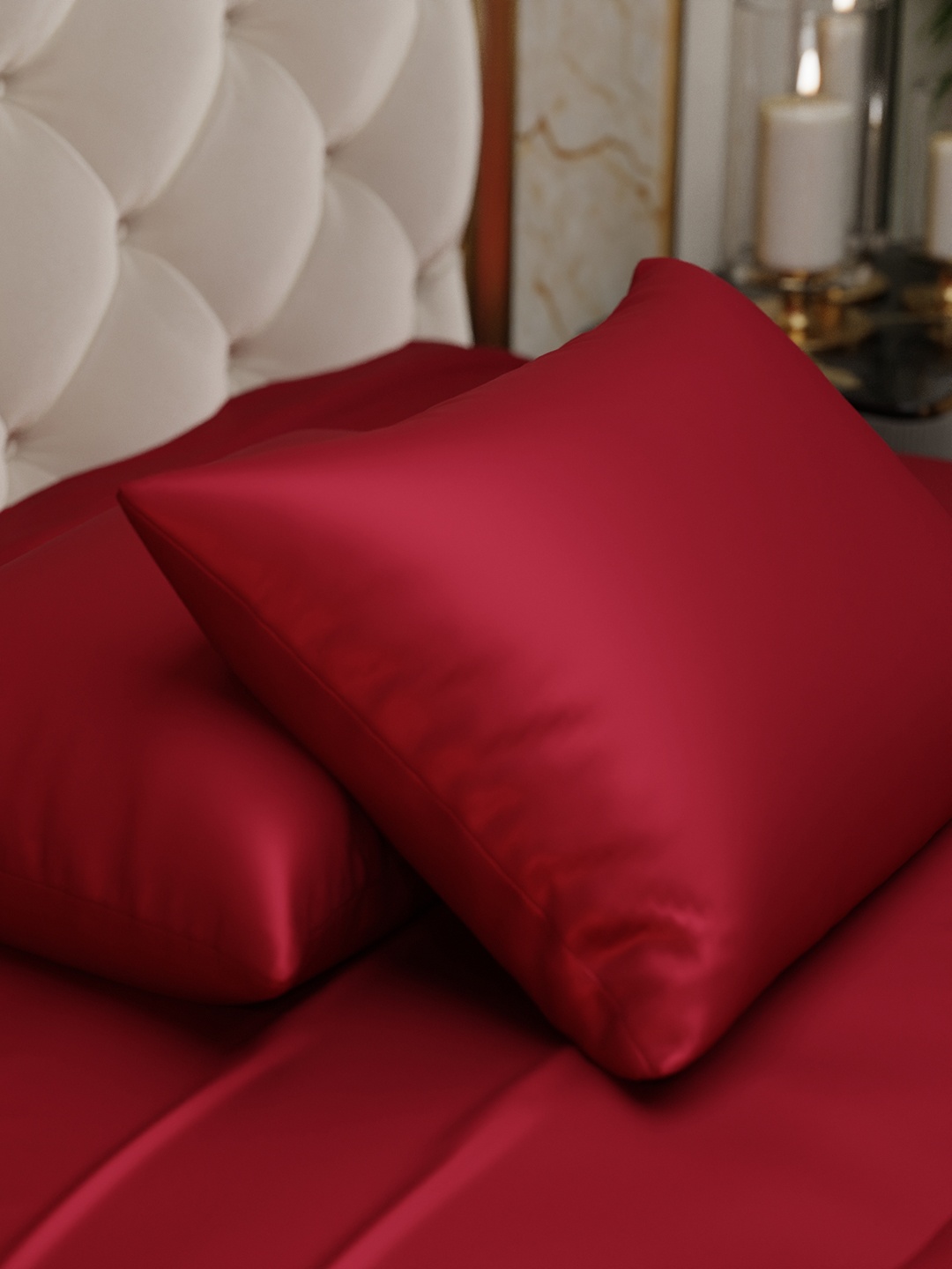 

Stoa Paris Date Night Silk Like Collection Set Of 2 300 TC Satin Pillow Covers, Red