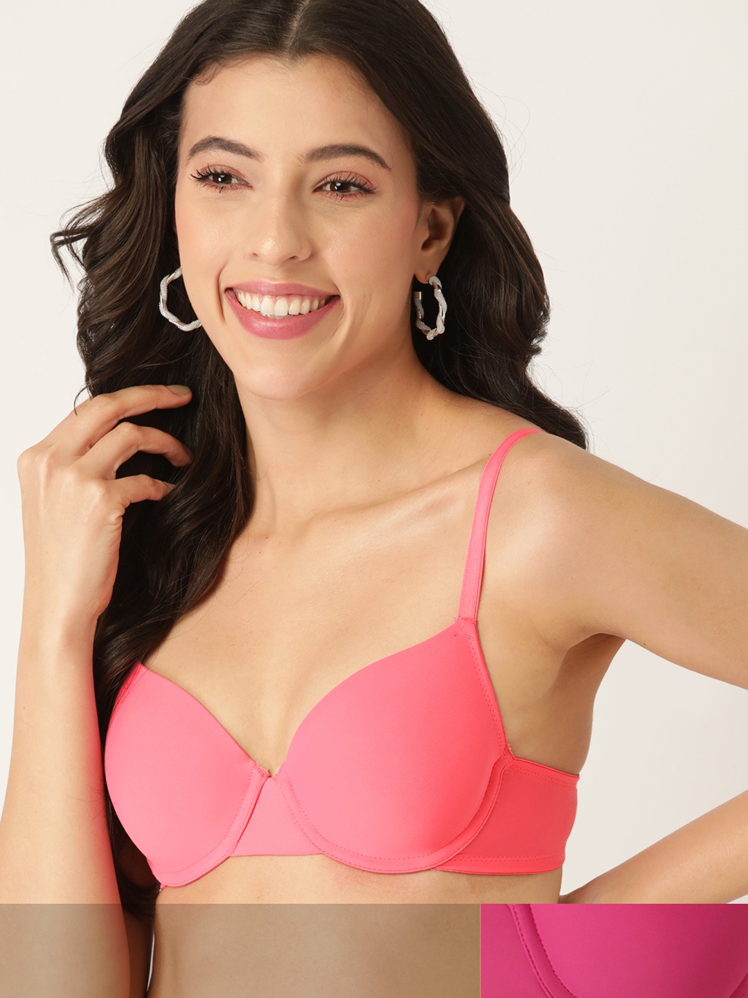 

DressBerry Pack of 2 Solid T-shirt Bras - Lightly Padded Non-Wired, Pink