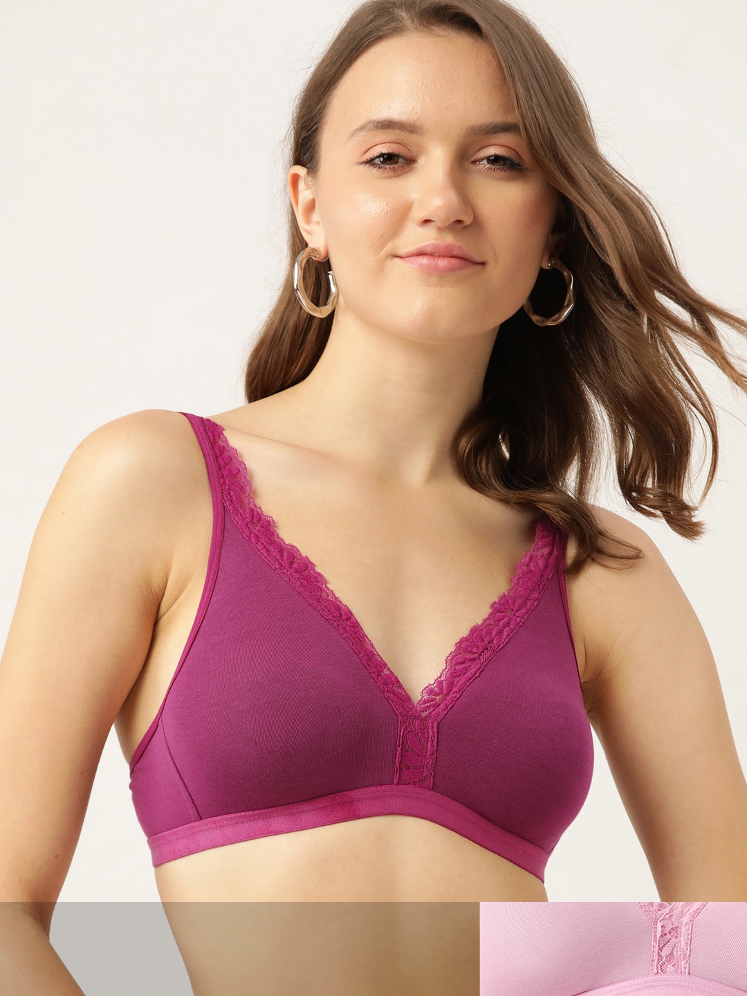 

DressBerry Pack of 2 Solid Lace Detailing T-shirt Bras, Purple