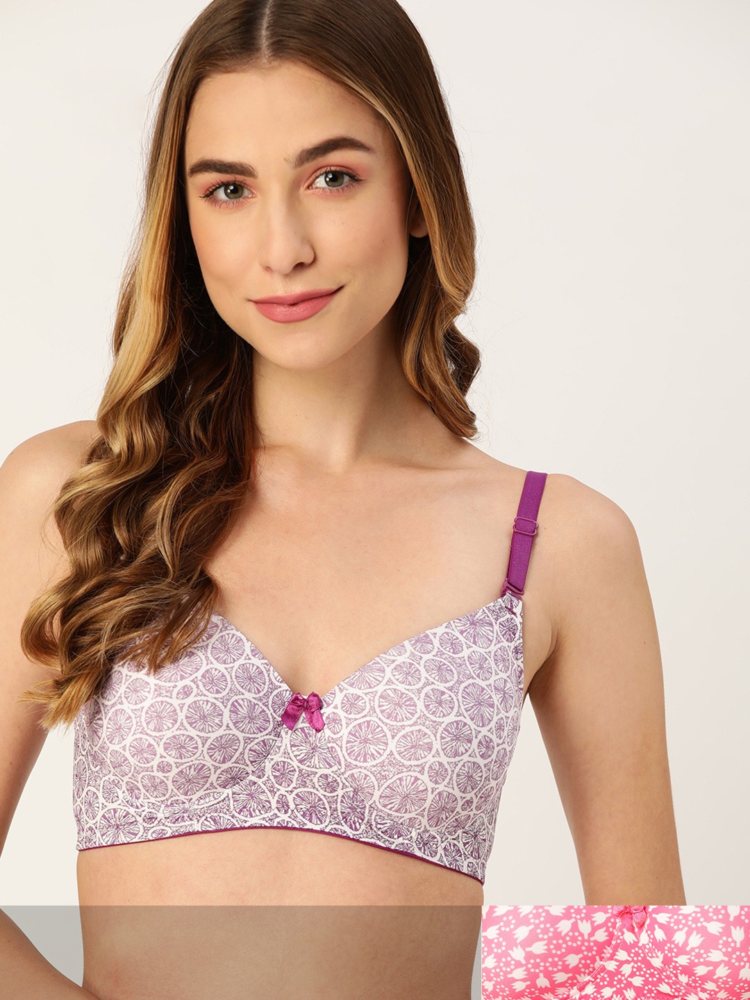 

DressBerry Pack of 2 Printed T-shirt Bra Lightly Padded, Purple