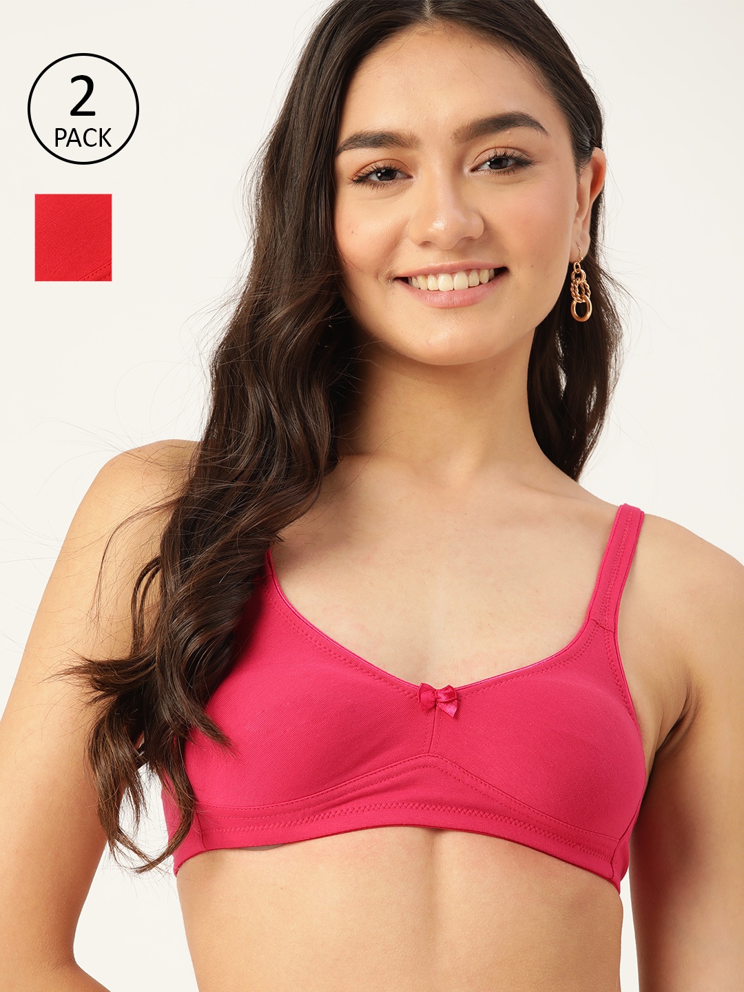 

DressBerry Pack Of 2 Solid T-shirt Bra, Red