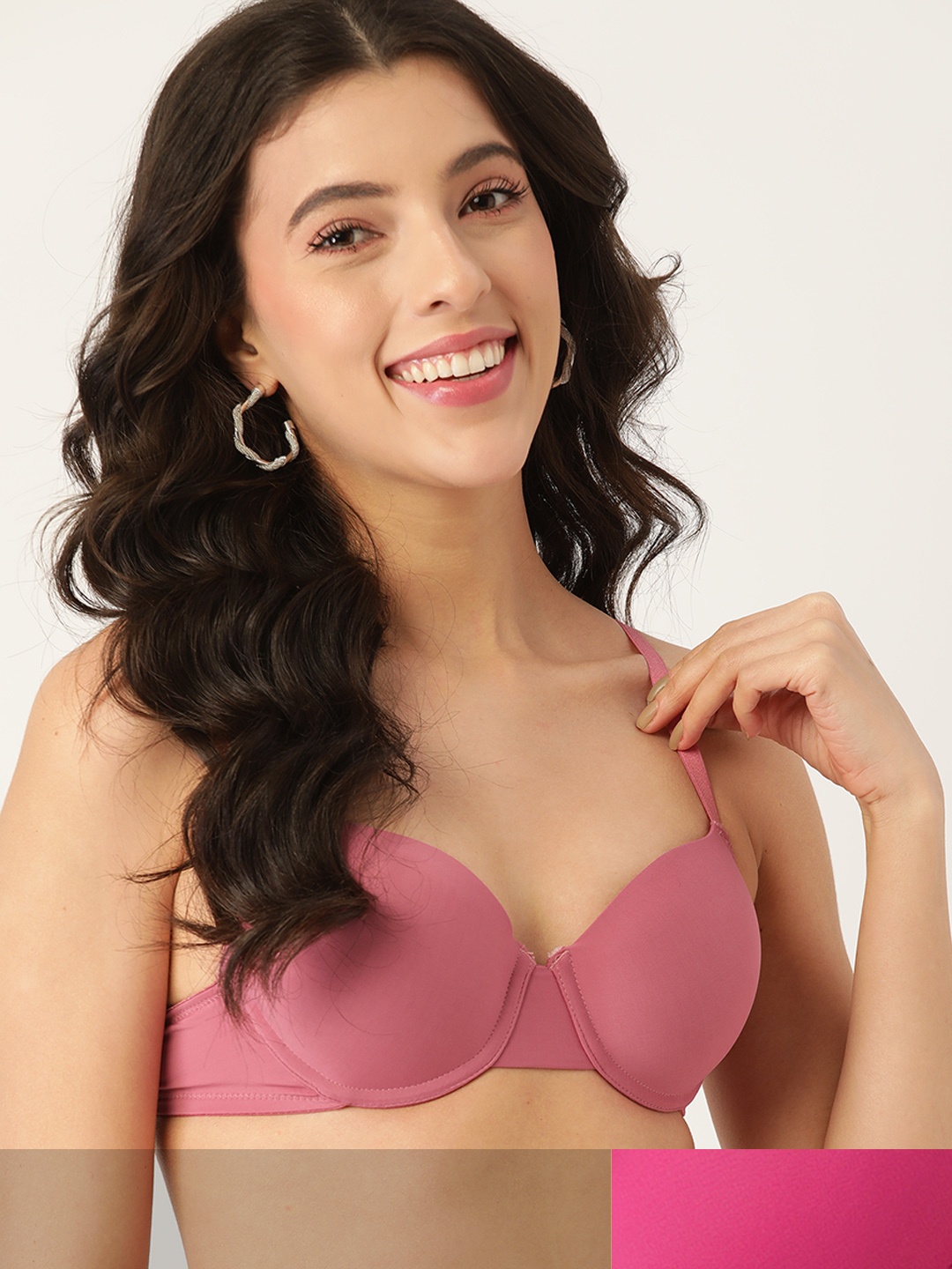 

DressBerry Pack of 2 Solid T-shirt Bras - Underwired Lightly Padded, Rose