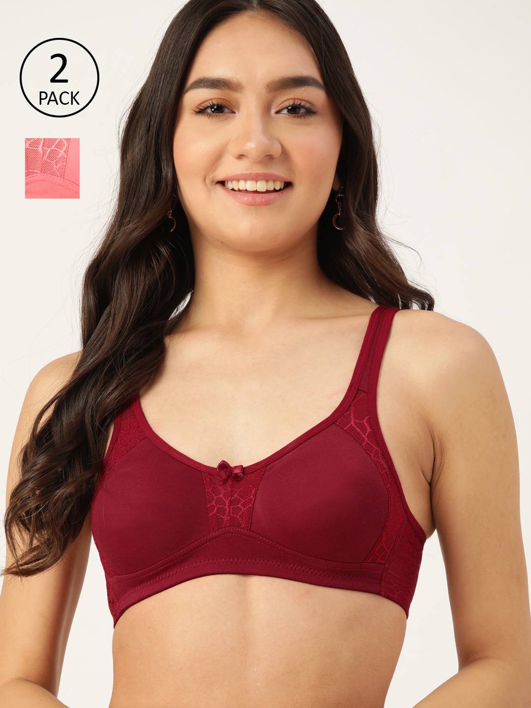 

DressBerry Pack Of 2 Maroon & Pink Solid Everyday Lace Bra PM-DB-NWNP-17-2pp