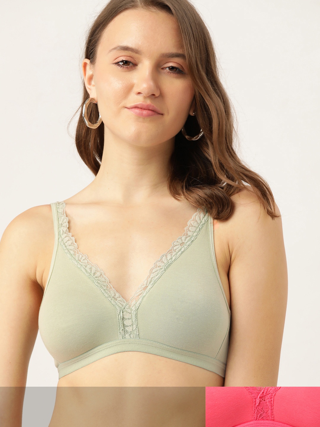 

DressBerry Pack Of 2 Solid Lace Detailing T-shirt Bras, Pink