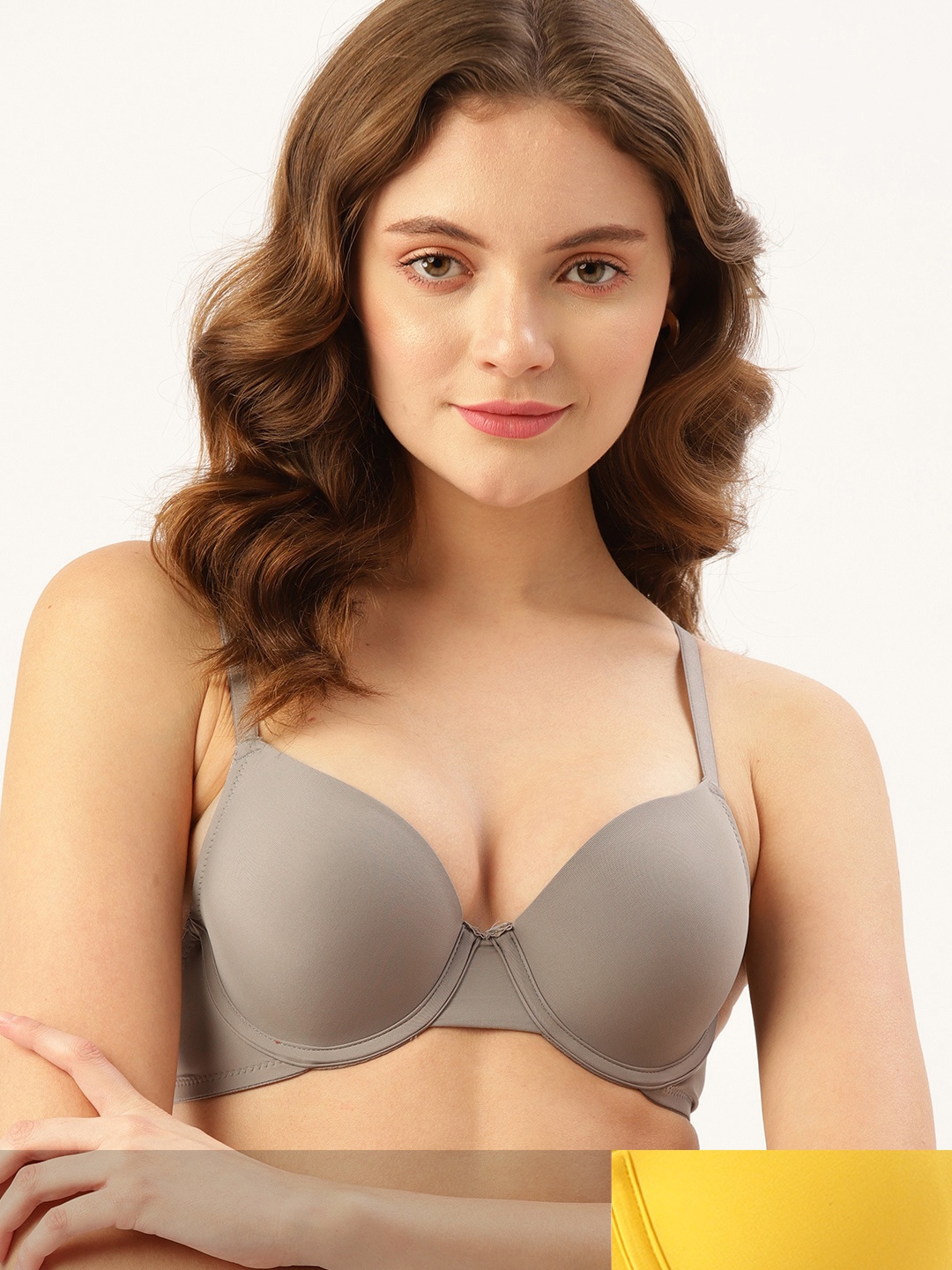 

DressBerry Women Pack of 2 Grey & Yellow Solid Underwired Lightly Padded Bra