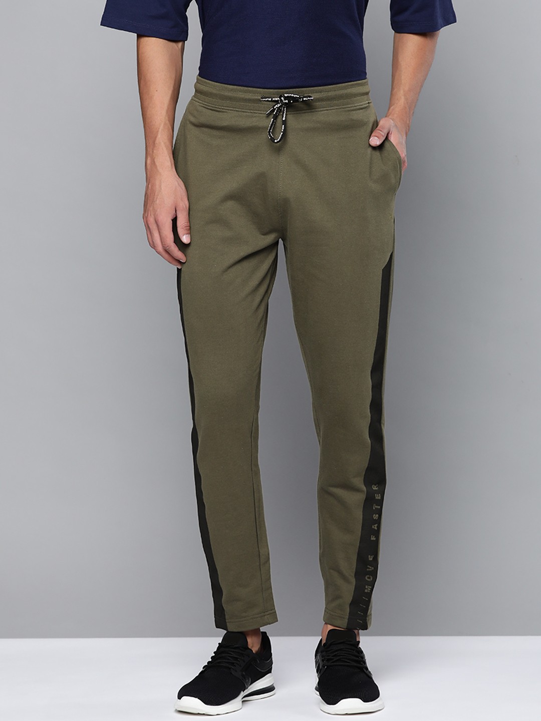 

HRX by Hrithik Roshan Men Olive Green Pure Cotton Solid Running Track Pants