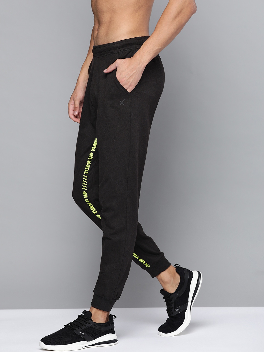 

HRX by Hrithik Roshan Men Black Pure Cotton Printed Detail Running Joggers
