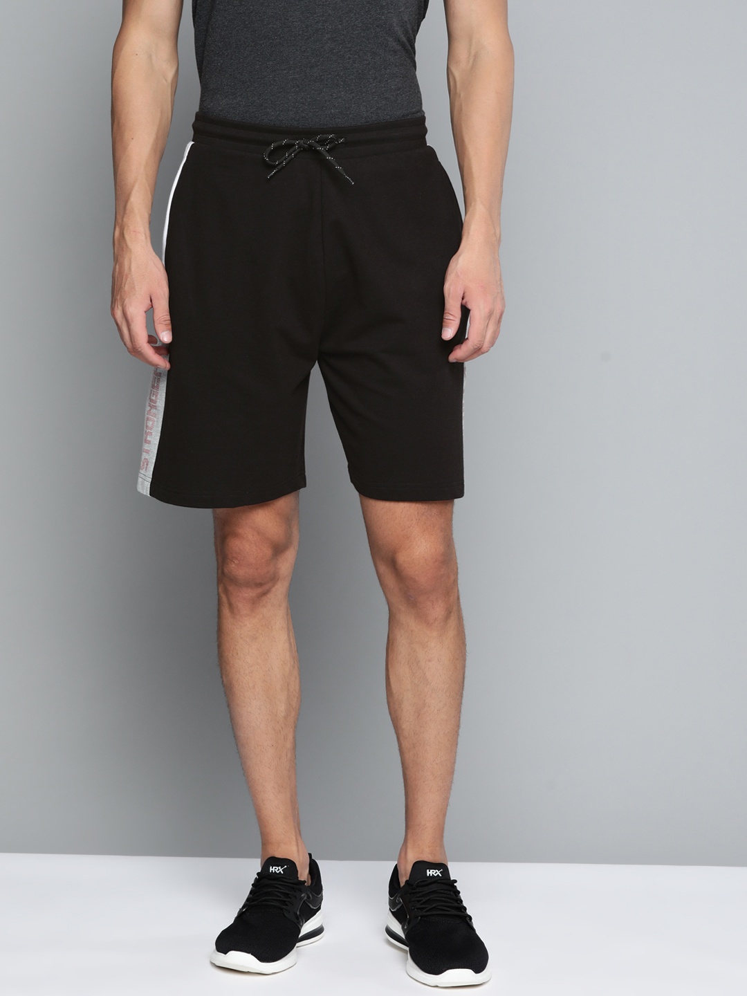

HRX By Hrithik Roshan Men Jet Black Typographic Slim Fit Bio-Wash Lifestyle Shorts
