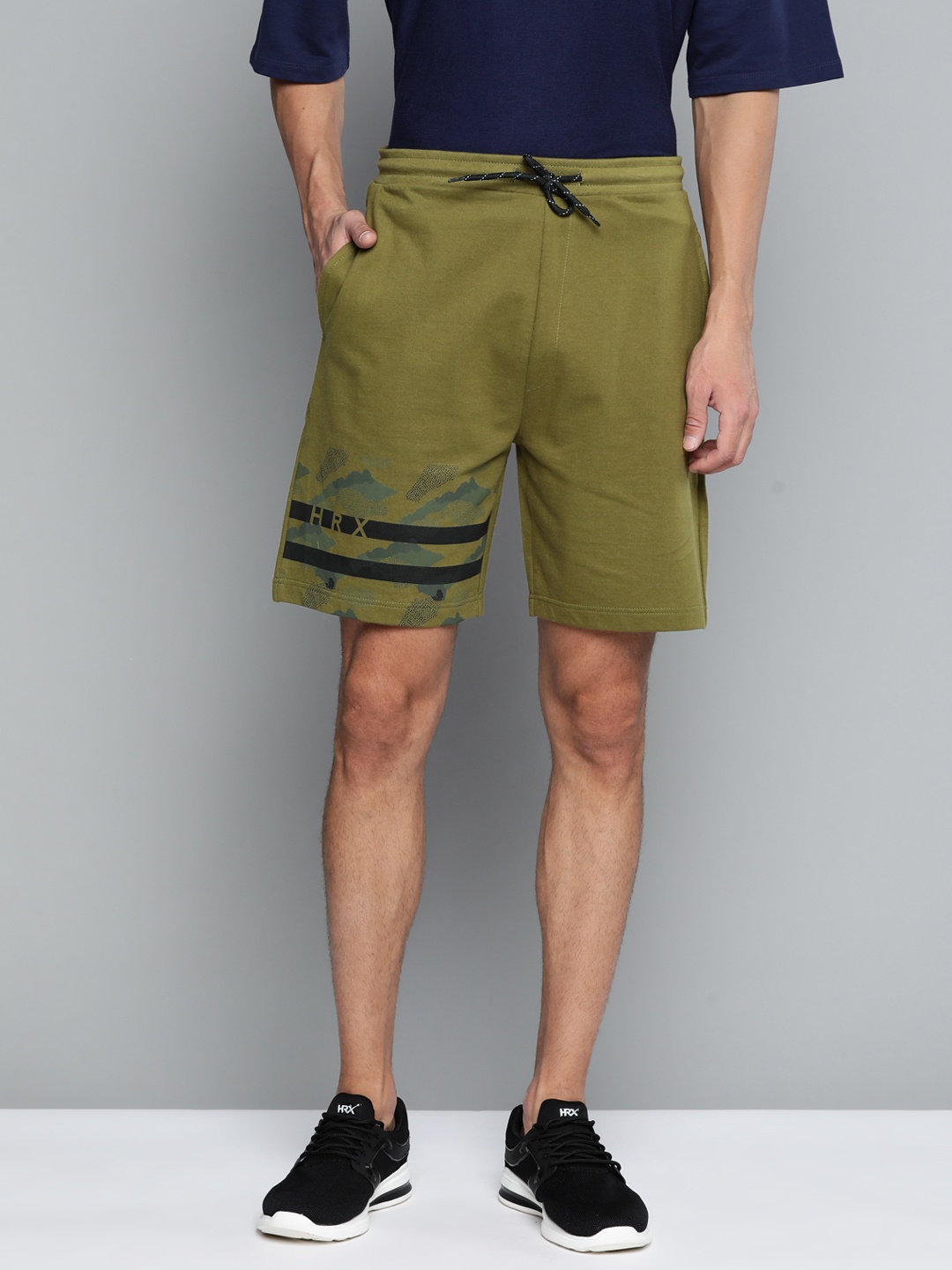 

HRX By Hrithik Roshan Men Avacado Typographic Slim Fit Bio-Wash Lifestyle Shorts, Khaki