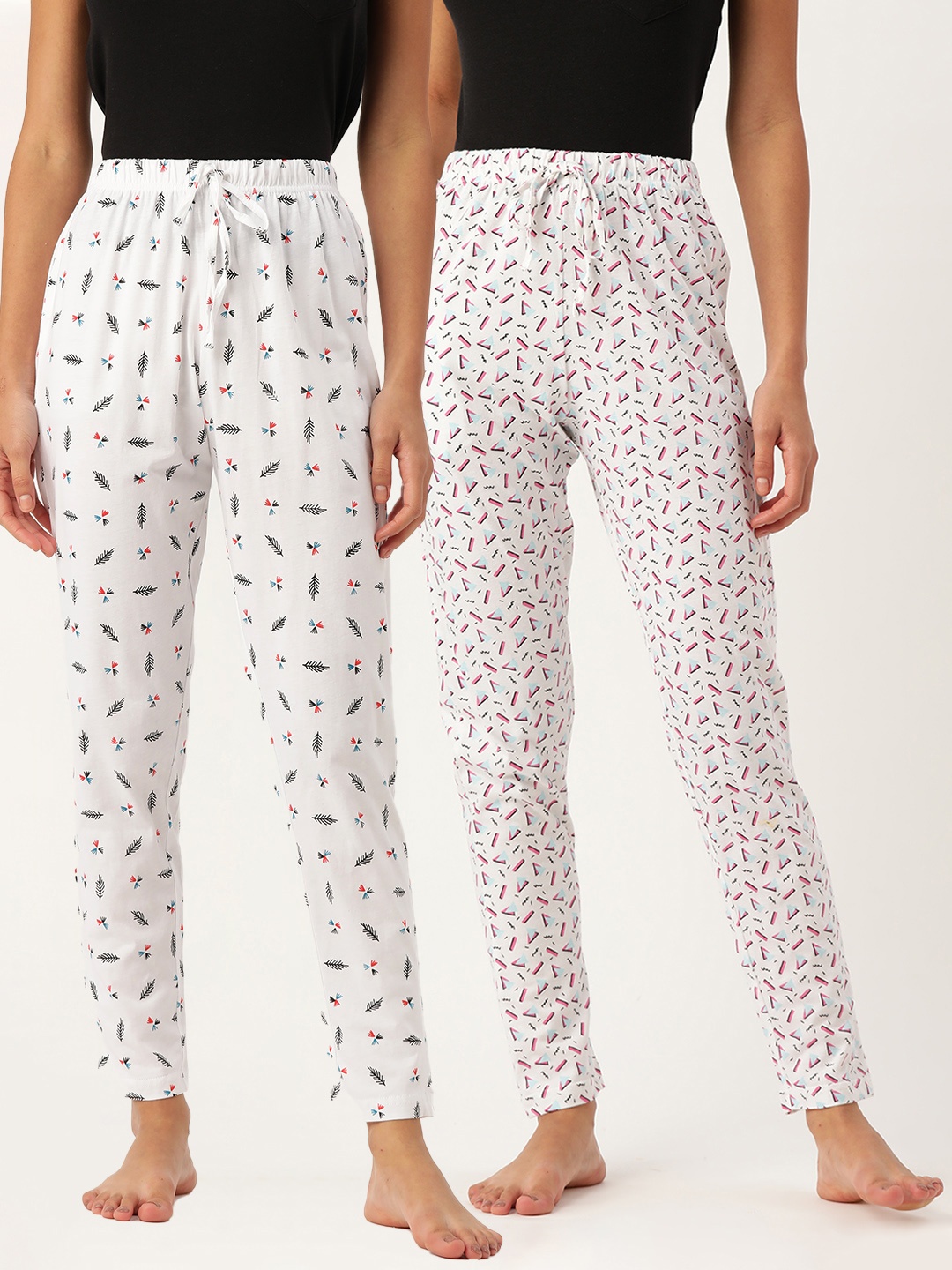 

ETC Women Pack Of 2 Pure Cotton Printed Lounge Joggers, White