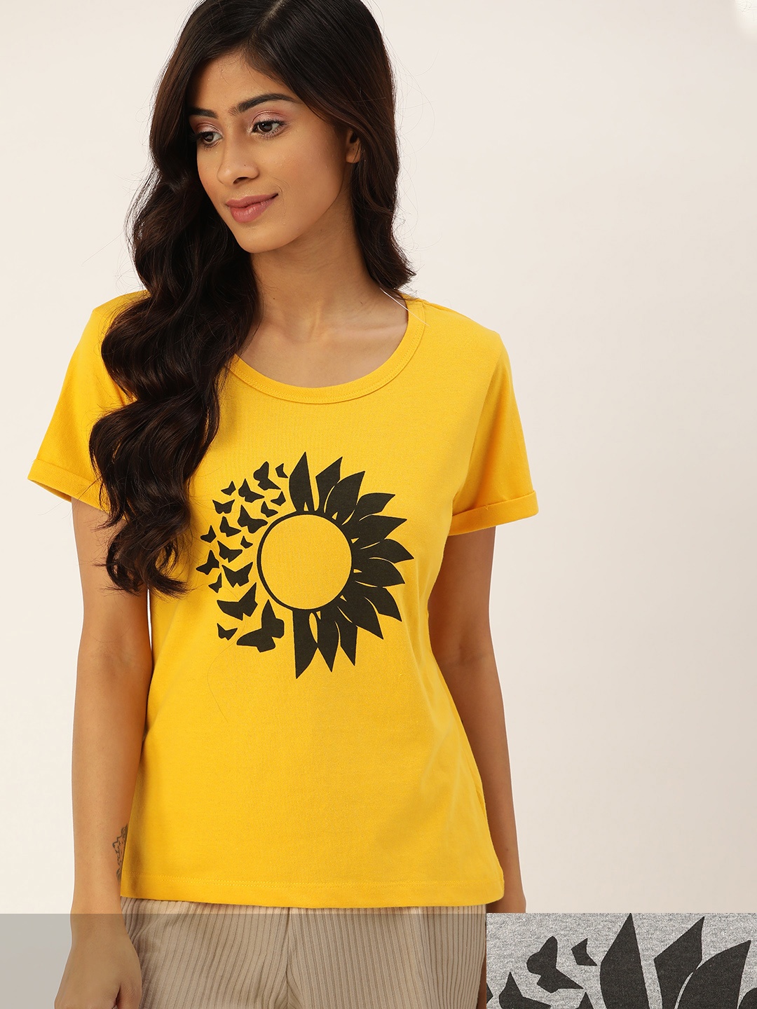 

ETC Women Pack of 2 Printed Lounge T-shirt, Yellow