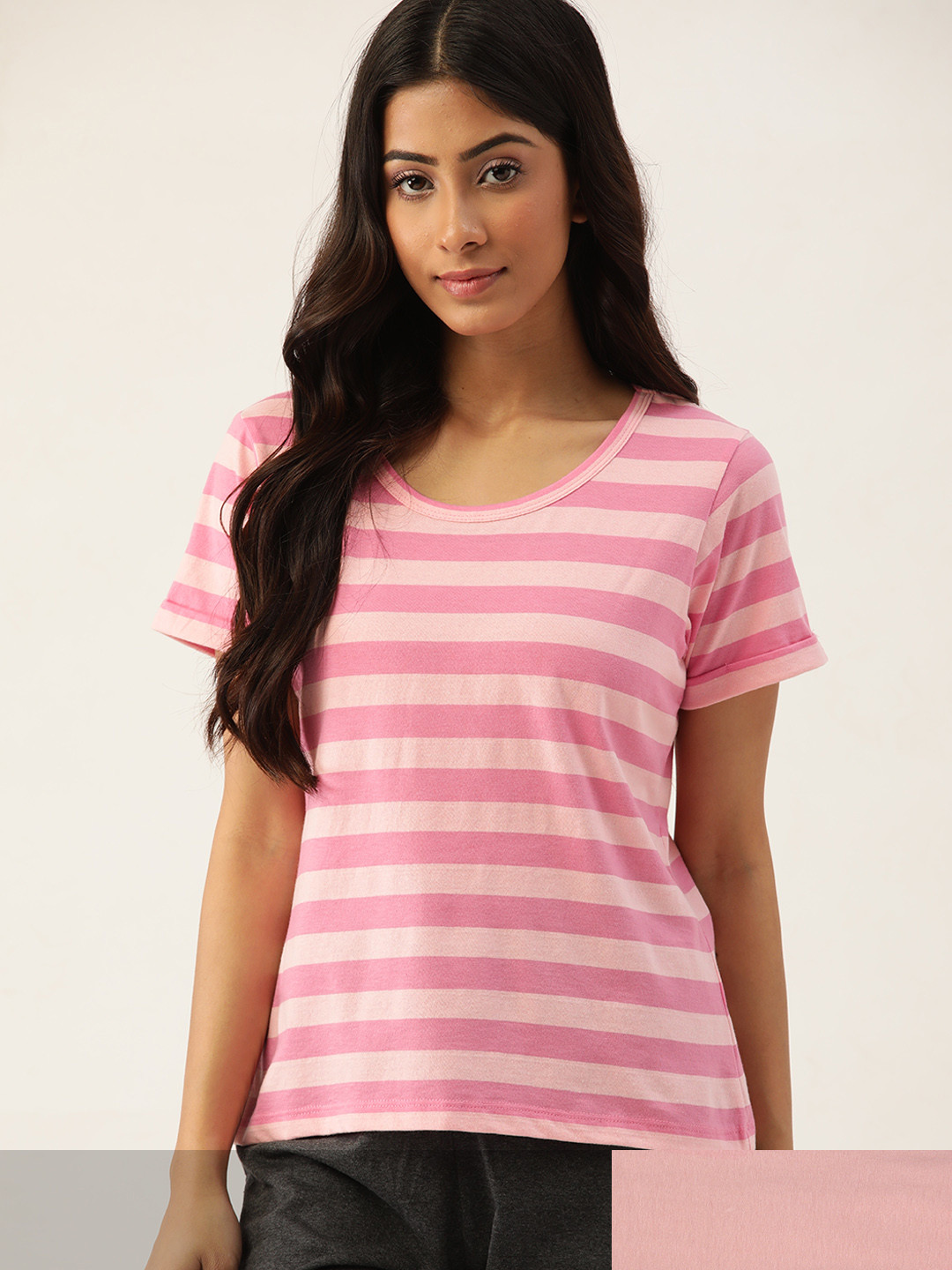 

ETC Women Pack of 2 Pure Cotton Lounge T-Shirt, Pink