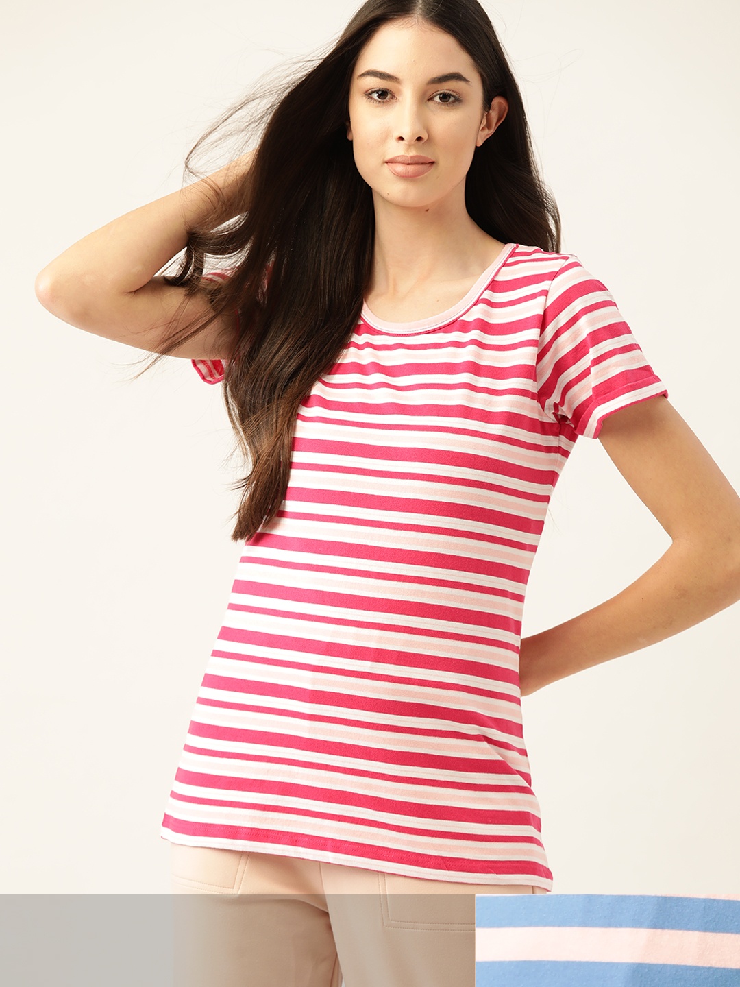 

ETC Women Pack of 2 Striped Lounge T-Shirts, Pink