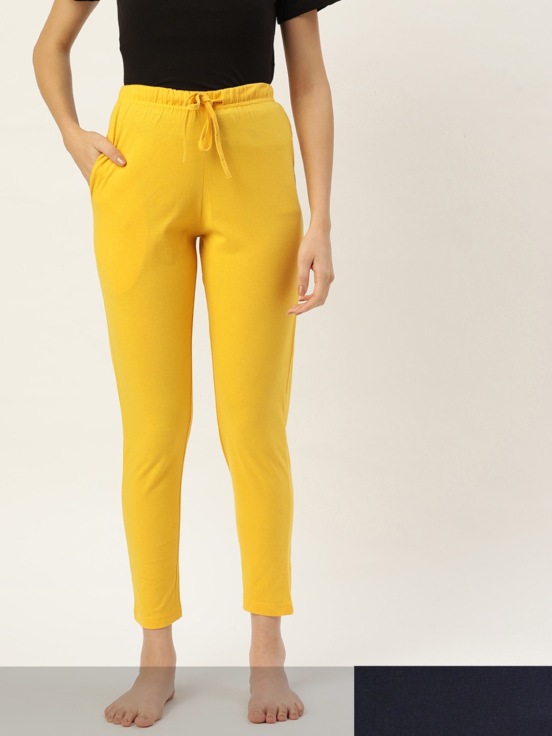 

ETC Women Pack Of 2 Solid Lounge Pants, Yellow