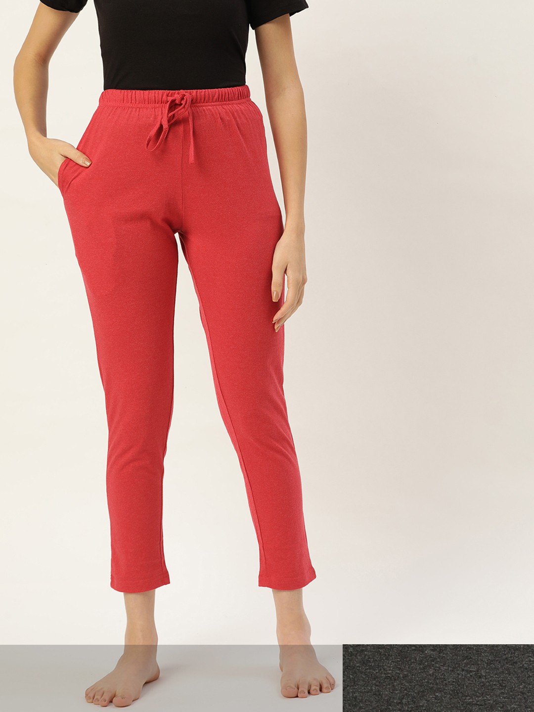 

ETC Women Pack Of 2 Solid Lounge Pants, Red